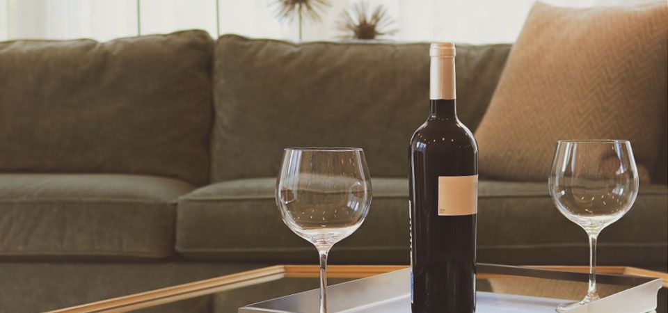 wine bottle and glasses for tasting at home