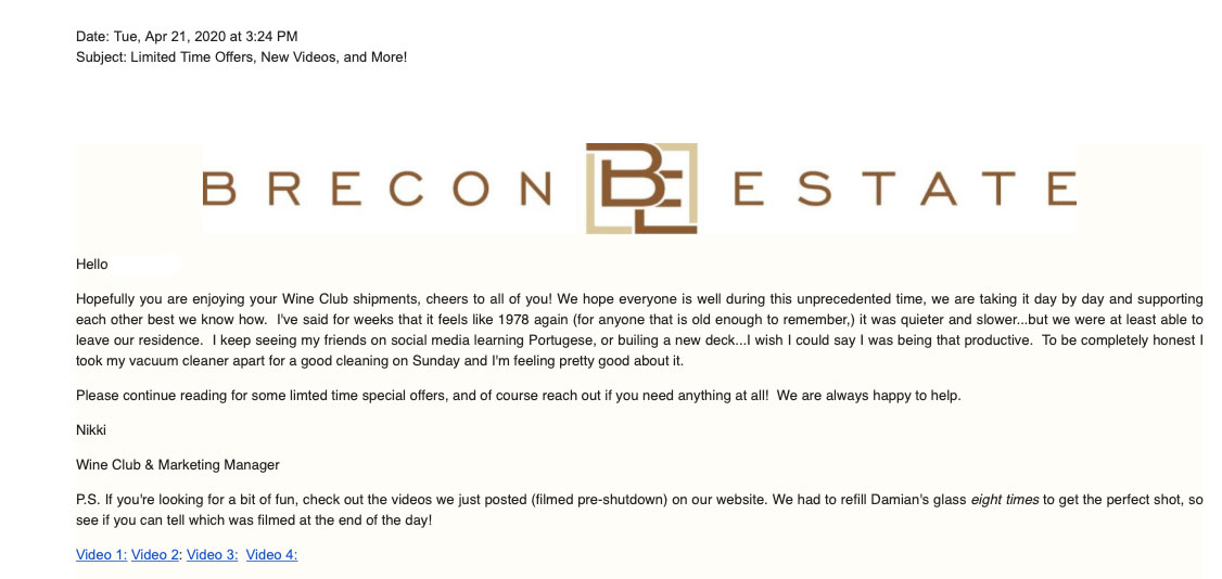 winery marketing email example