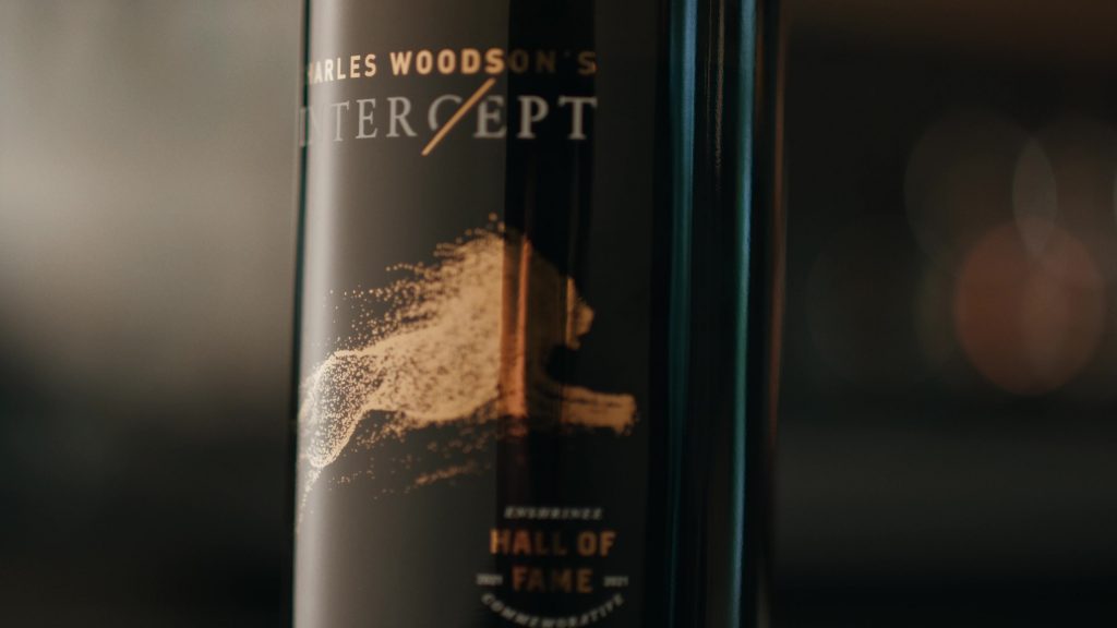 Intercept Wines Case Study Photo 9 Close-up view of a Charles Woodson's Intercept Wine bottle.